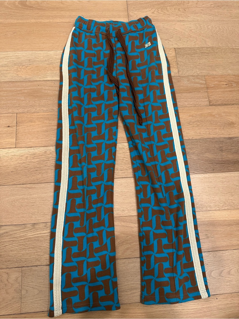 WALES BONNER Track Pants Womens Size 1 Blue Brown Abstract Jacquard Symphony